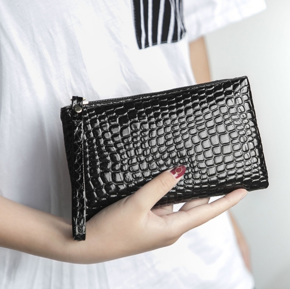 Black Crocodile Wristlet Clutch - Picture 3 of 5